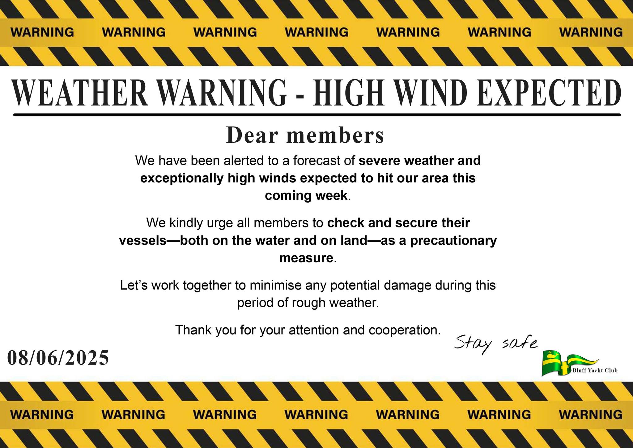 Bluff Yacht Club notice 1